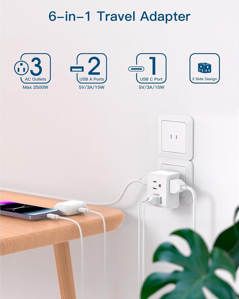 One Beat 2 Pack US to Japan Plug Adapter, 2 Prong to 3 Prong Outlet Adapter with 3 AC Outlets 3 USB Ports(1 USB C), Type A Travel Power Converter Plug Adaptor for USA to Japanese Canada Mexico Philippines Peru - Image 3